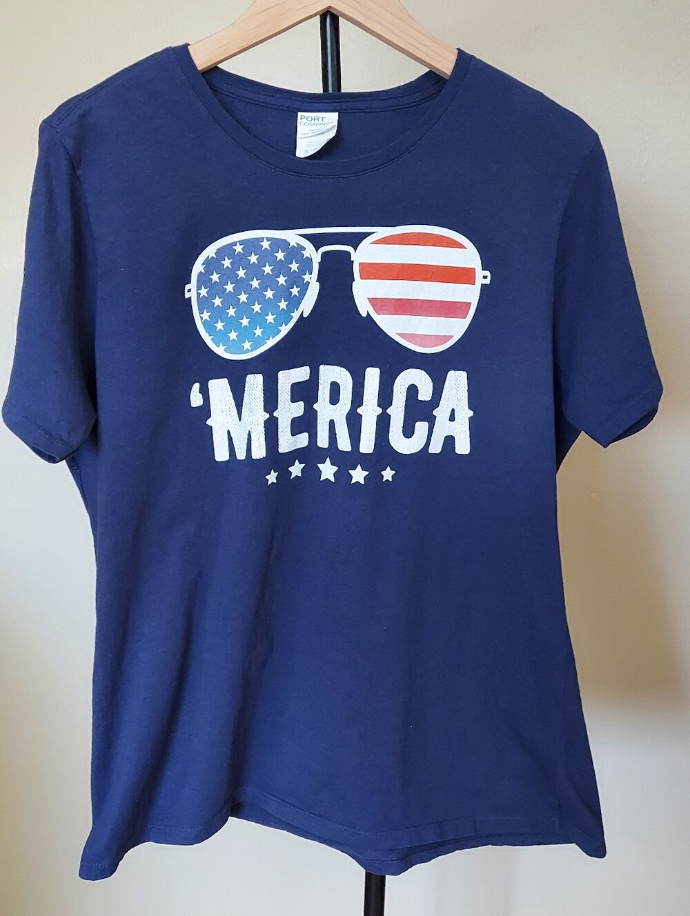 Port & Company 4th Of July 'Merica American Flag Ladies' Crewneck T-Shirt Sz XL